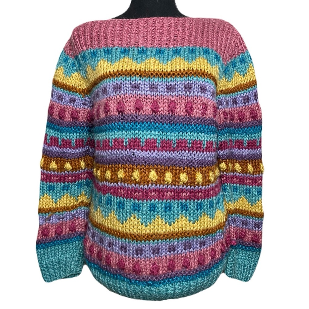 Vintage Sweater Bee By BANFF Handmade Striped Sweater Korea Women's Large